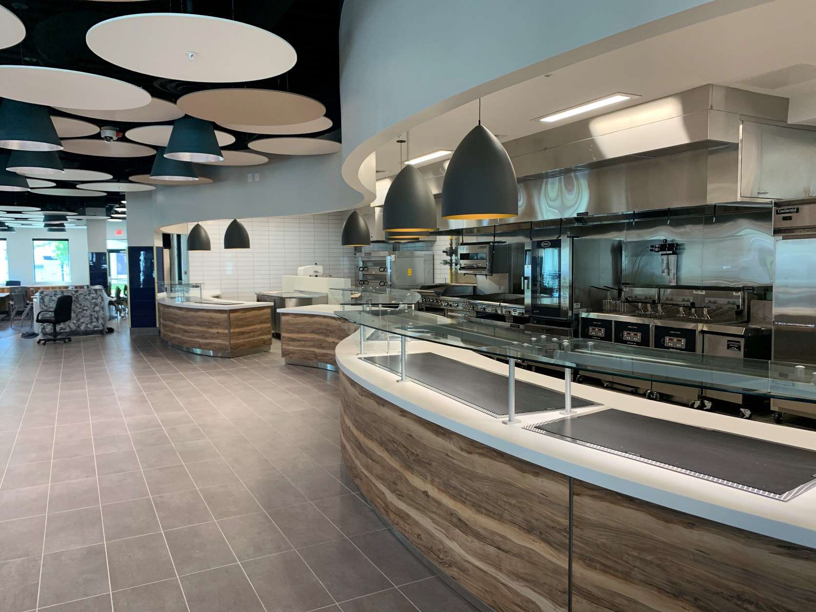 The wood counter at St Thomas Dining Center