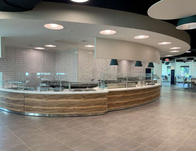 The wood counter at St Thomas Dining Center