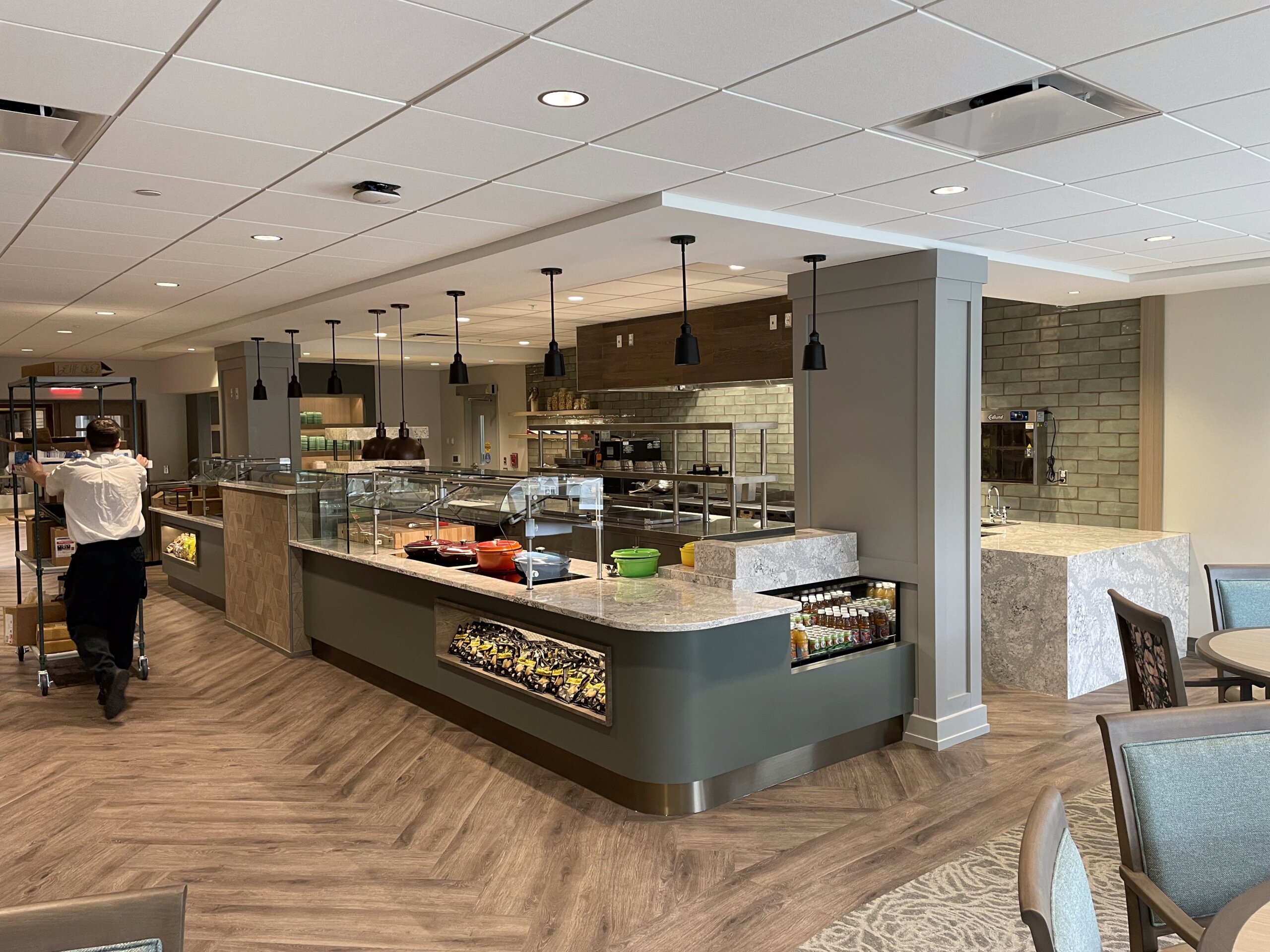 Food service counters for Kendal Longwood Cafe, senior center.