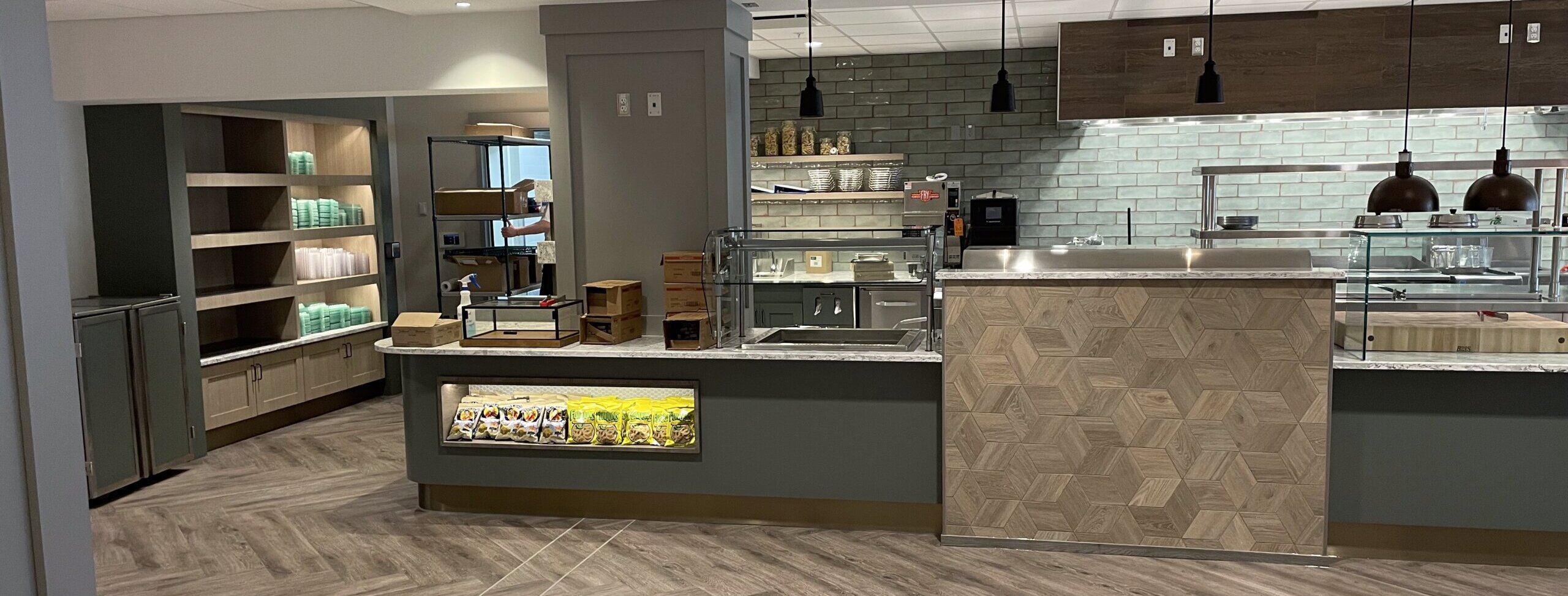 Food service counters for Kendal Longwood Cafe, senior center.