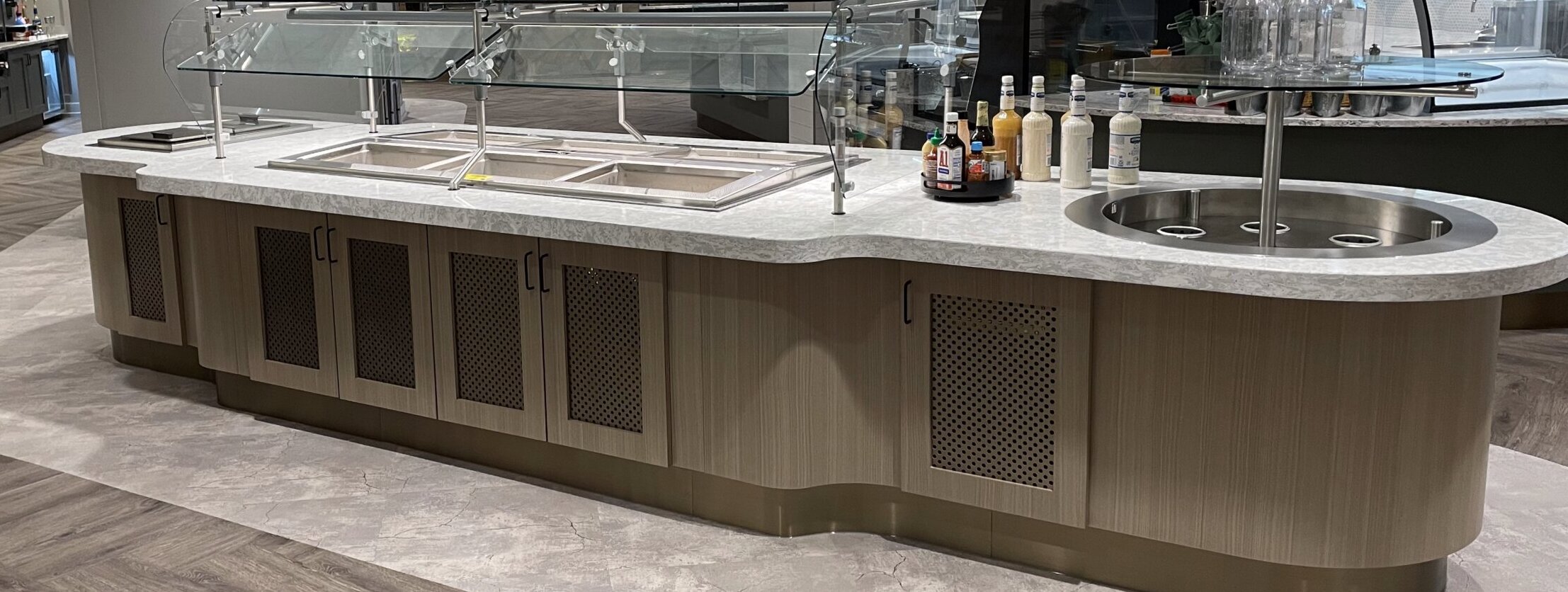 Food service counters for Kendal Longwood Cafe, senior center.