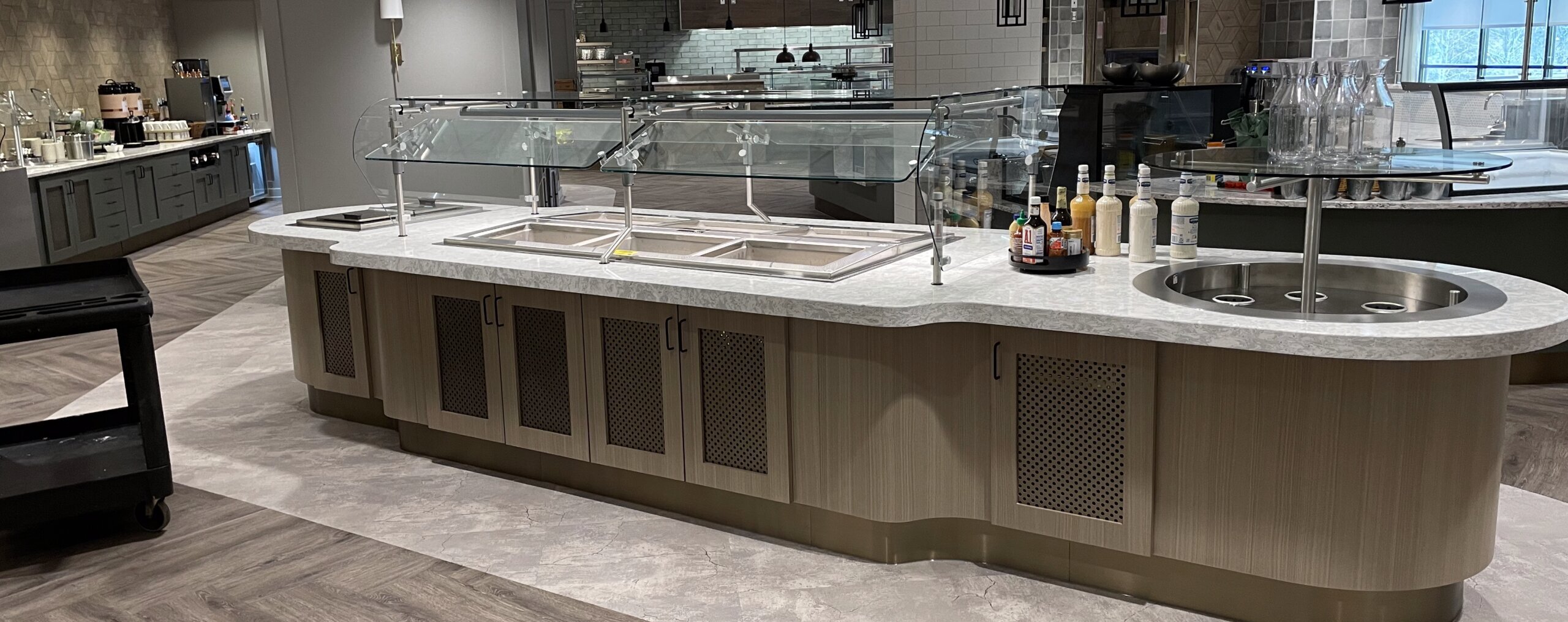 Food service counters for Kendal Longwood Cafe, senior center.