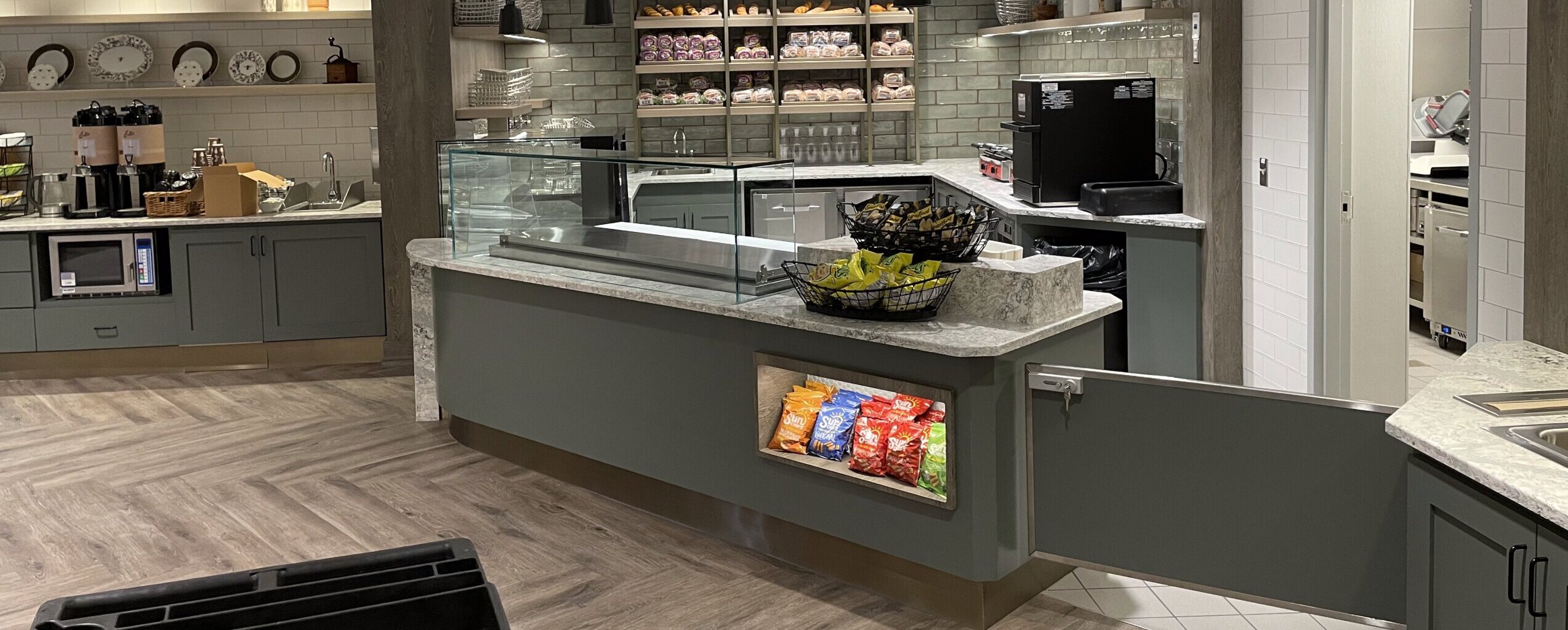 Food service counters for Kendal Longwood Cafe, senior center.